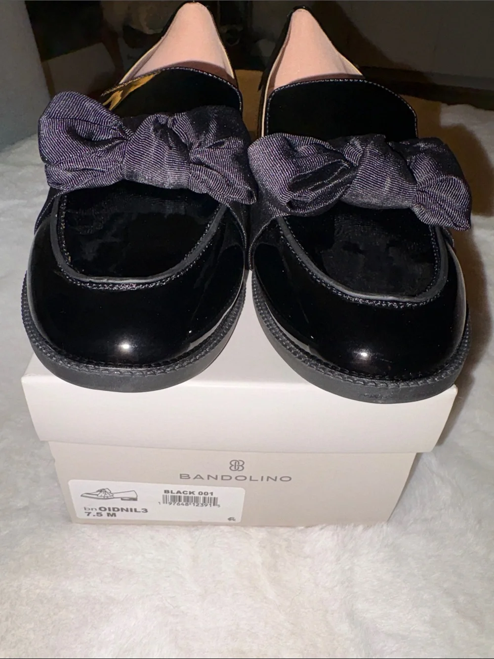 NWT Bandolino Women's Lindio Bow Slip On Tailored Loafers Black Patent Size:7.5